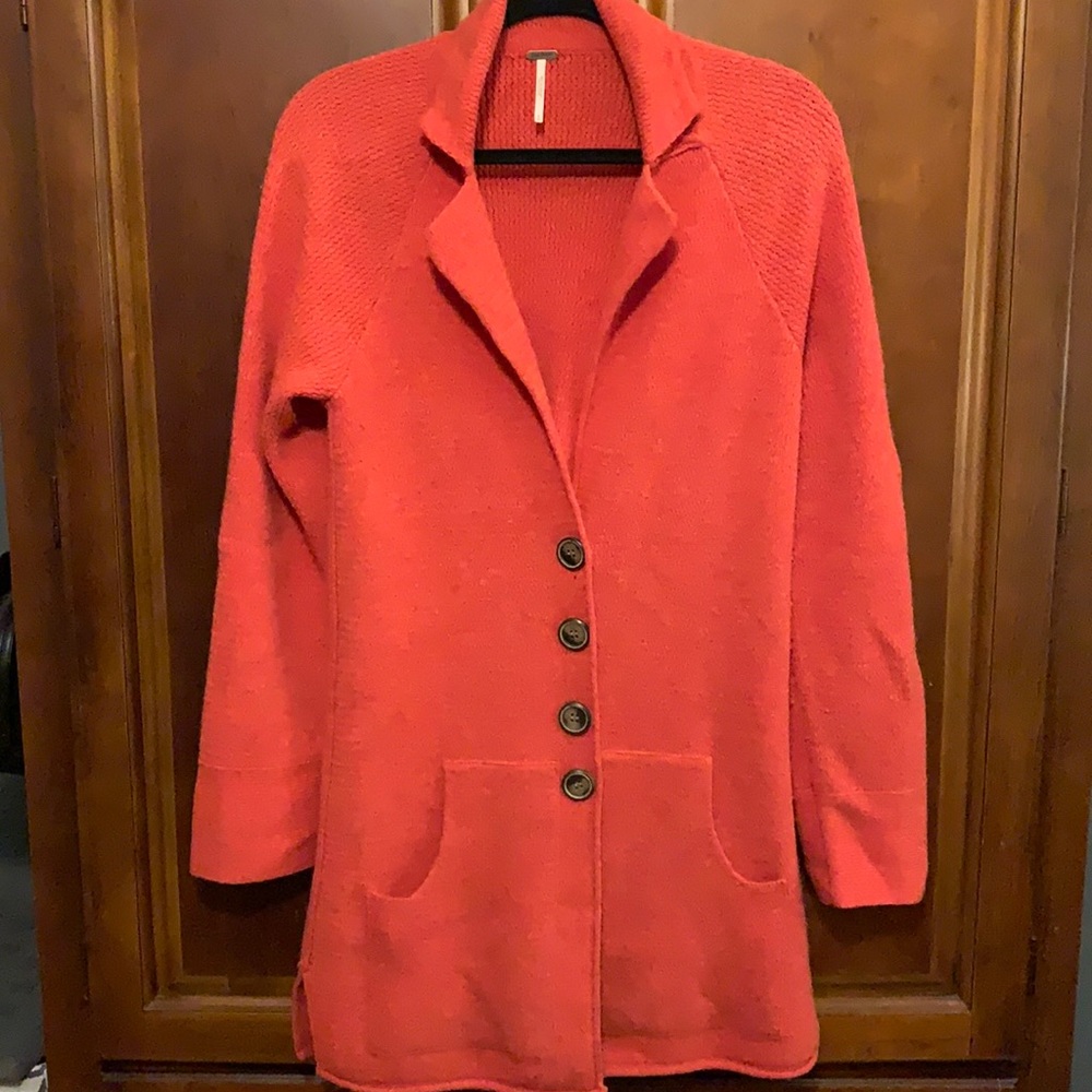 Free People Wool Cardigan Sweater Coat Small Orange